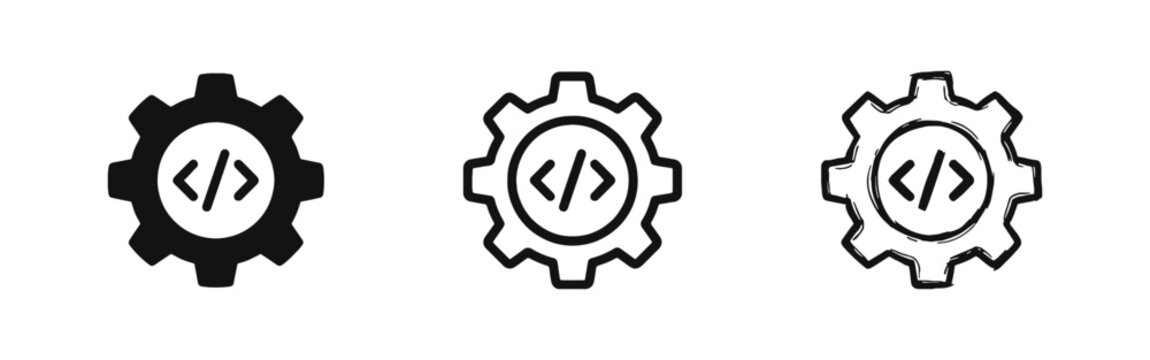 Coding Gear and Programming Icon Set for Software Development