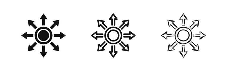 Obraz premium Distribution Arrows Icon Set - Central Point with Expanding Symbols
