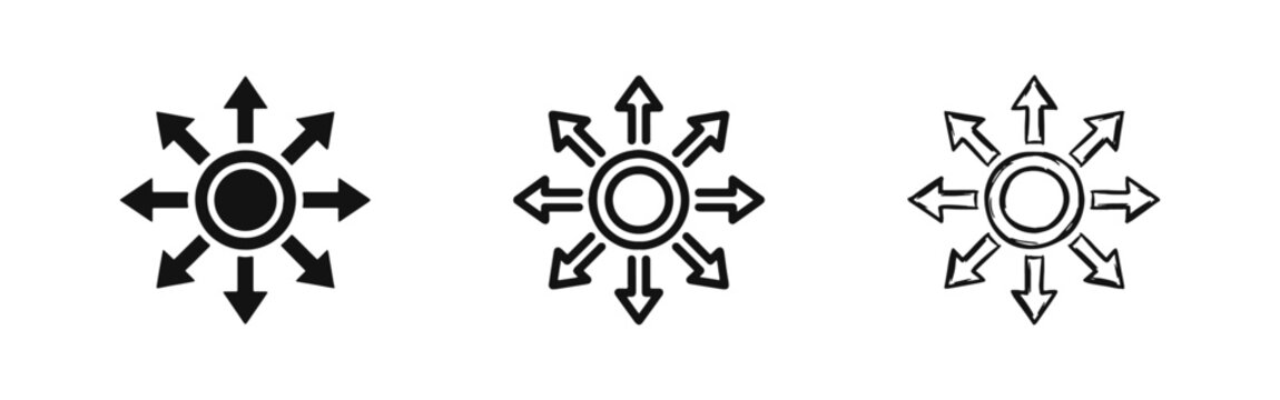 Distribution Arrows Icon Set - Central Point with Expanding Symbols