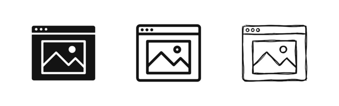 Web Browser with Image Icon Set. Digital Gallery and Online Photography Concept.