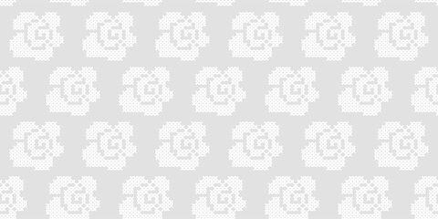 Obraz premium Seamless pattern of white cross stitch roses on a light grey background