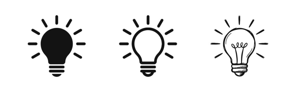Light Bulb Icons Set, Creative Idea and Innovation Concept, Solution and Brainstorming Vector Illustration