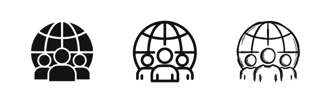 Globe with People Icons Set, Global Teamwork and International Community Concept, Networking Vector Illustration