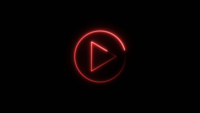 Video, audio play button neon light red color 4k illustration.