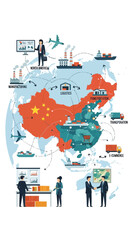 Naklejka premium Global Trade Map of China with Supply Chain and Logistics Network