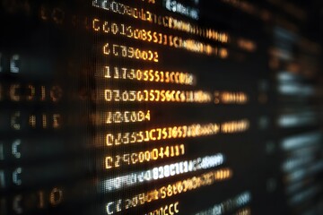 Fototapeta premium Close-up of a screen displaying hexadecimal code illustrating text encoding.