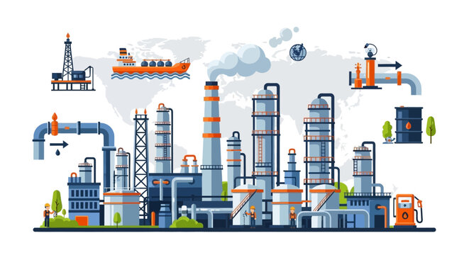 Industrial Oil Refinery Complex, Global Energy Production and Logistics