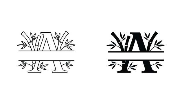 Letter A split monogram with bamboo leaves vector icon set