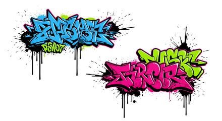 Fototapeta premium Vibrant graffiti lettering with ink splatters on white background