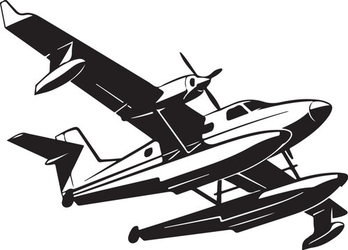 Seaplane, Vector Airplane, Black Illustration, Flying Transport, Water Plane