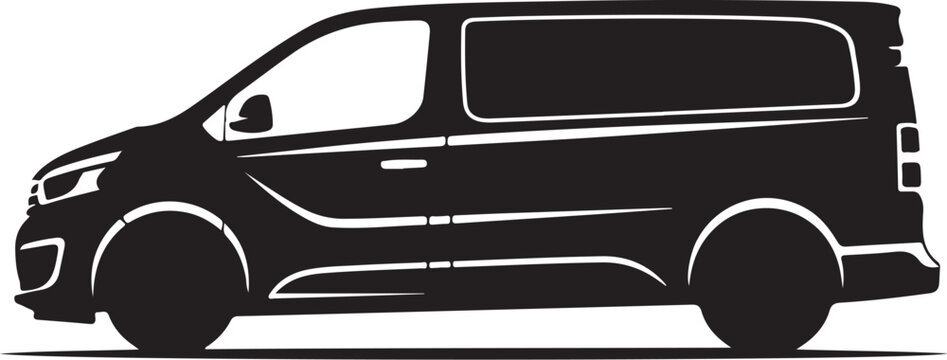 Black van silhouette, side view, vehicle icon, transportation illustration, delivery van