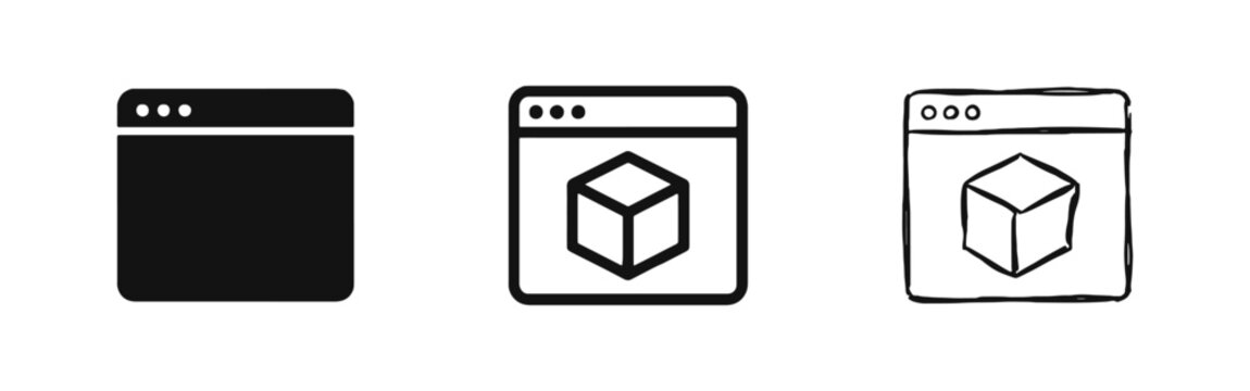 Website browser with 3D product or software icons