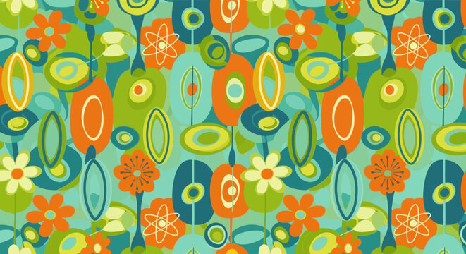 Retro Mid-Century Modern Atomic Fabric Pattern - Orange, Green, Blue
