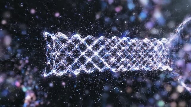 Abstract glowing energy lattice structure in particles nebula, futuristic technology concept