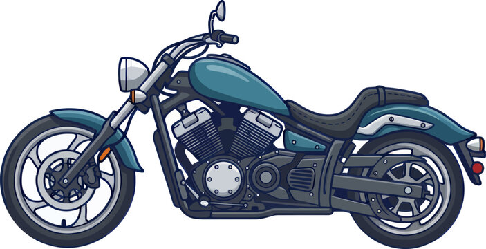 Stylish custom chopper motorcycle vector illustration with detailed retro design isolated on white background.