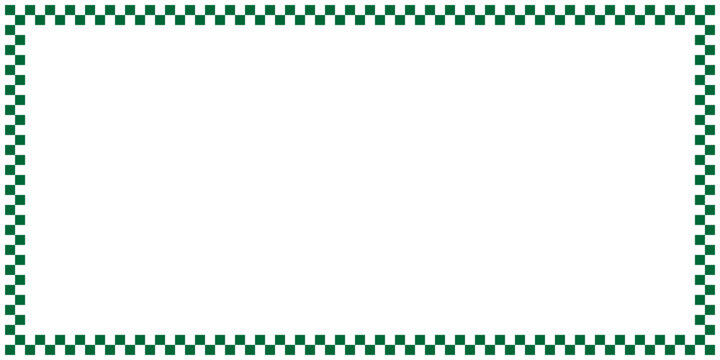 Green and white checkered border frame design with empty white copy space. Classic racing flag pattern rectangular frame for sports, automotive, or retro theme.