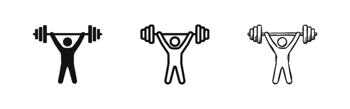 Weightlifter Fitness Icon Set for Gym and Strength Training