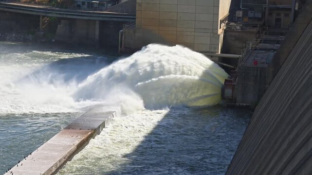 Turbulent water discharge from Hume Dam near Albury NSW Australia