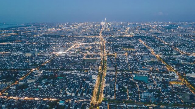 Aerial time-lapse magnificent night panorama of Suzhou city, Jiangsu China
