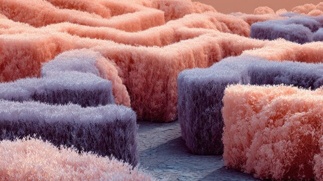 Abstract Intestinal Microvilli: A macro-level capture showcases a textured, multicolored illustration of intestinal microvilli, resembling a vibrant, organic landscape.