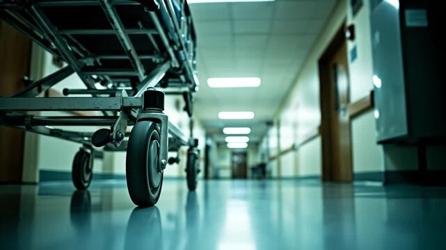 Hospital Corridor Wheelchair Undergoing Inspection in Quiet After Hours
