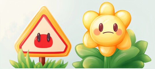 Fototapeta premium Charming and Whimsical Illustration of a Dejected Yellow Flower with a Sad Face in a Colorful Garden
