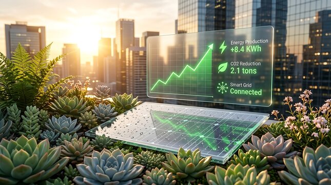 Sustainable Urban Future: Green Rooftop Garden with Holographic Energy Display 67