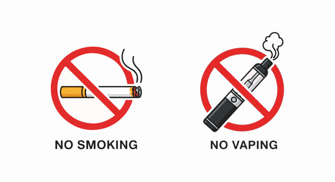 Two prohibition signs no smoking and no vaping symbols