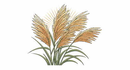 Fototapeta premium Textured stalks of tall grasses sway gently with feathery plumes in warm sunlight