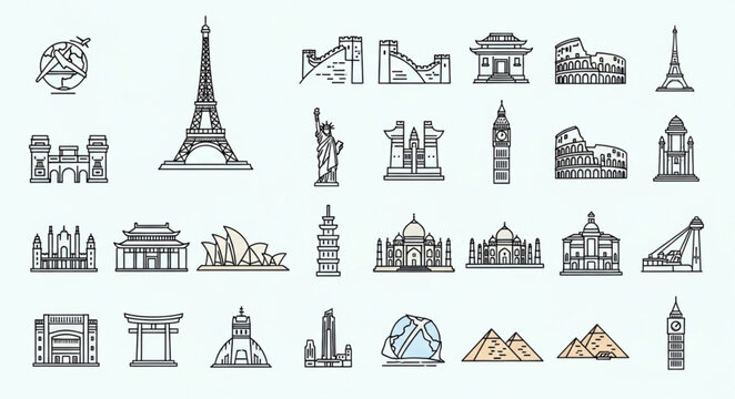 Black and white landmarks from around world.