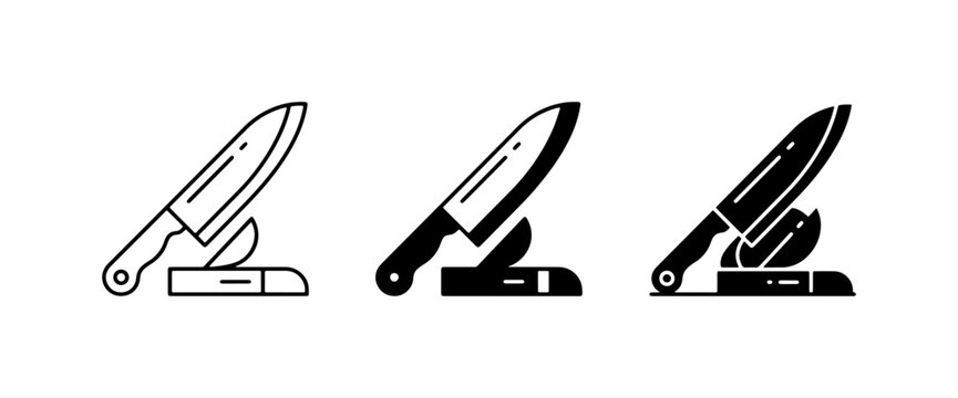 Kitchen Knife Sharpening Icons, Chef Knife Honing Tools, Culinary Blade Maintenance Set, Vector Graphics