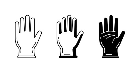 Obraz premium Medical Gloves Icons, Protective Handwear Vector Set, Cleanliness and Safety Symbols, Black and White Line Art