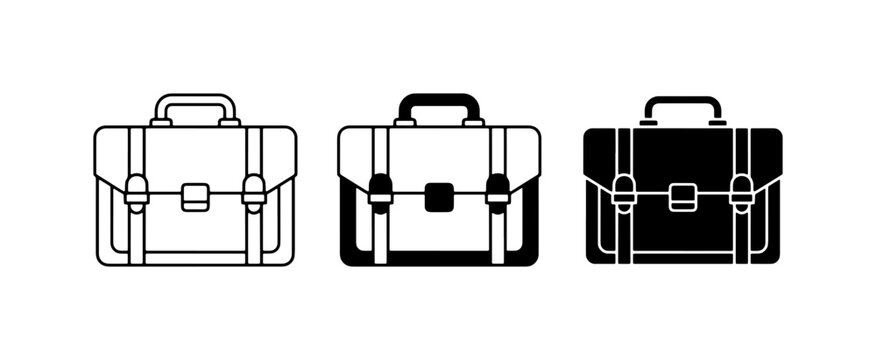 Business Briefcase Icons, Professional Portfolio Vector Set, Classic Attache Case Graphics