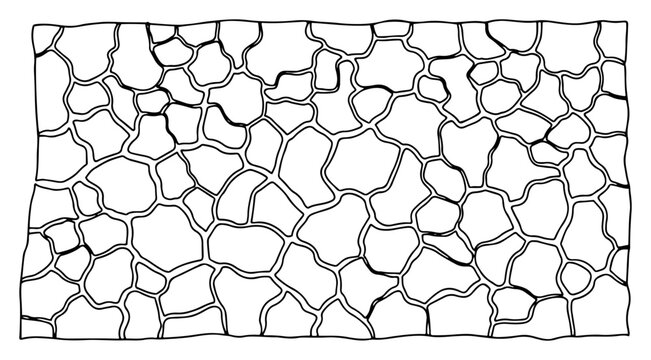Abstract pattern of cracked ground or dry soil texture in continuous line art