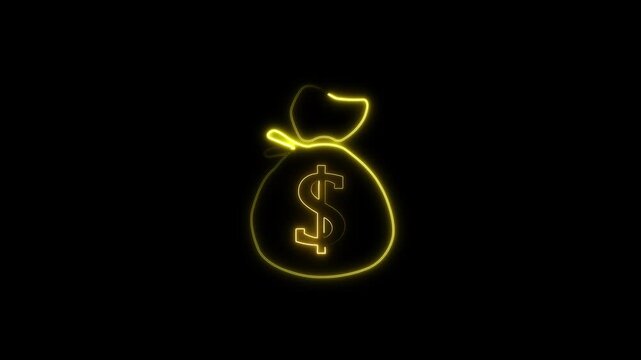 Glowing neon Money bag and coin with euro icon isolated color, doller money bag cash doodle animation,Dollar money bag cash neon animation, Dollar symbol concept animation