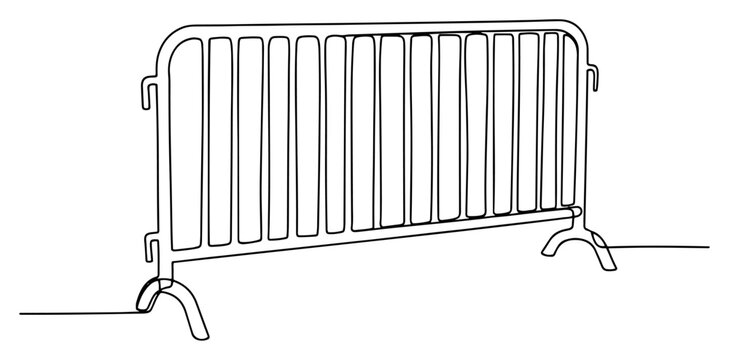 Portable metal crowd control barrier drawn in a minimalist continuous line style