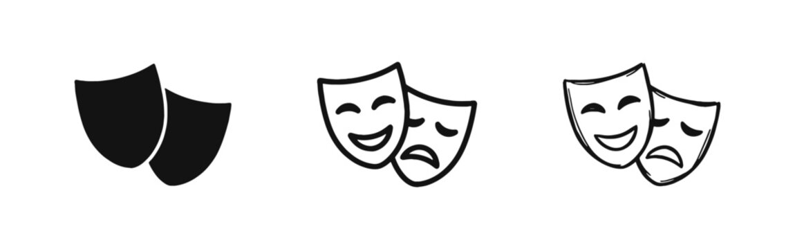 Theater Drama Masks Comedy and Tragedy Icons Set