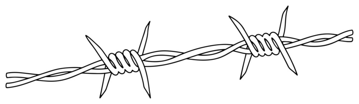 Close up illustration of sharp barbed wire fence in minimalist continuous line art style