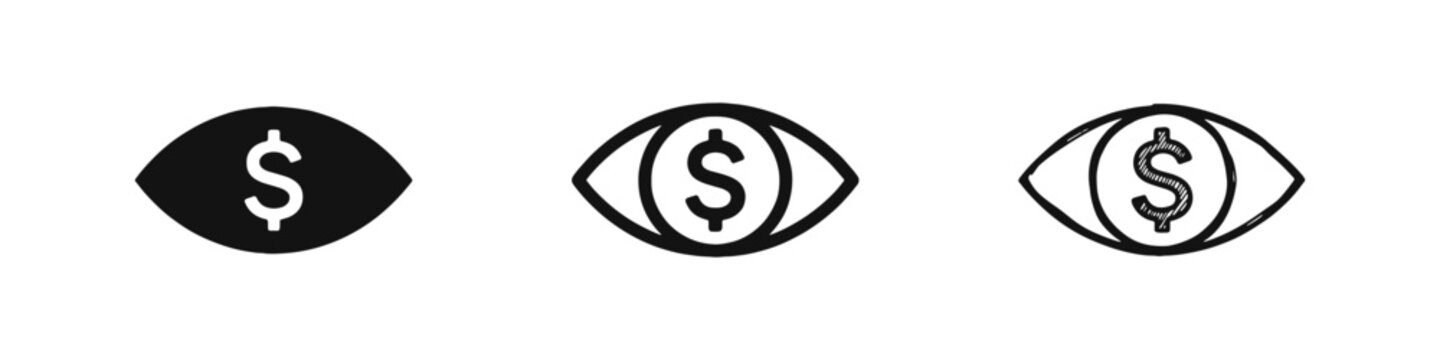 Money Vision Icons Set - Eye with Dollar Symbol for Finance and Business