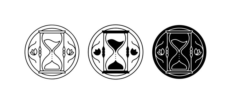 Hourglass Icons Set, Time Measurement Symbols, Vintage Sand Timer Graphics, Countdown Concept, Temporal Flow Vector Art