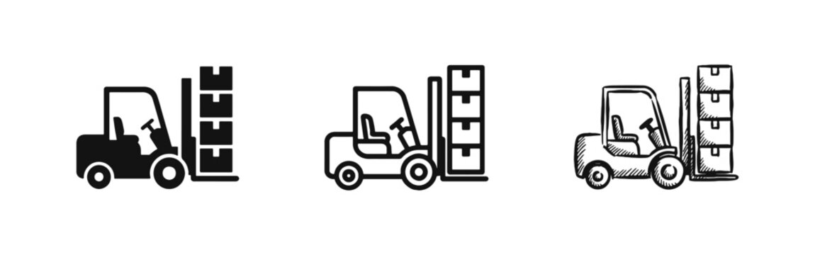 Forklift Logistics Warehouse Icon Set - Shipping Delivery Industrial