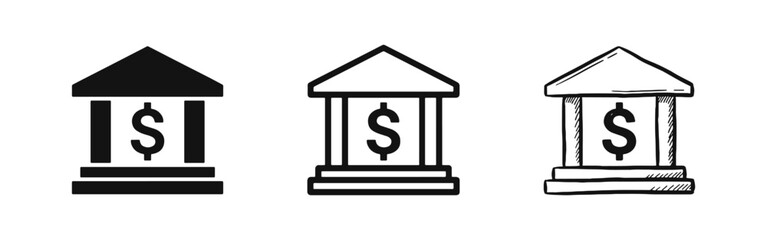 Obraz premium Bank Building and Financial Institution Icon Set