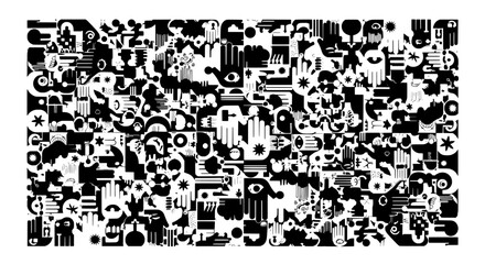 Fototapeta premium Symbols abstract set with various icons and shapes in black and white featuring design, vector, illustration with pattern and modern elements for