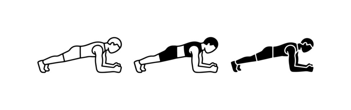 Plank Exercise Icons, Fitness Silhouette Set, Core Strength Training, Workout Variations, Vector Graphics for Health and Wellness