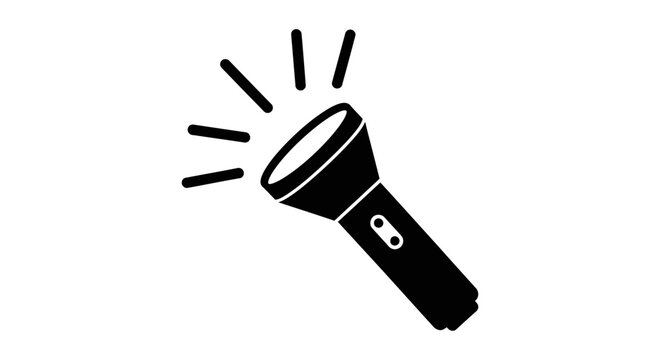 Flashlight icon with radiating light beams black silhouette