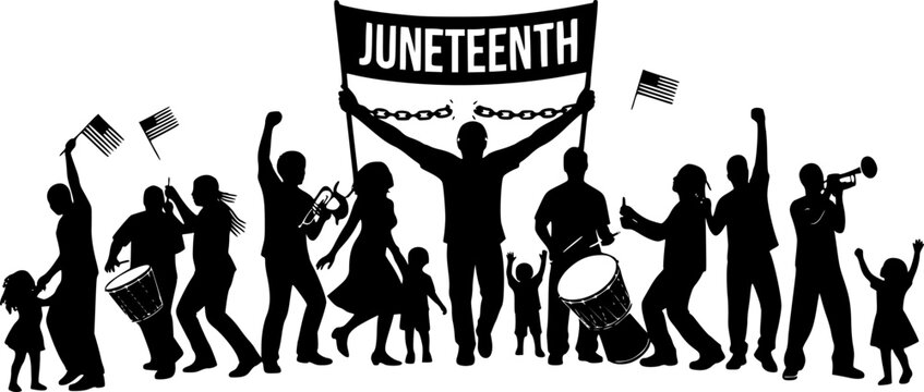 Juneteenth Celebration Silhouette - Diverse Community Commemorating June 19th Freedom Day