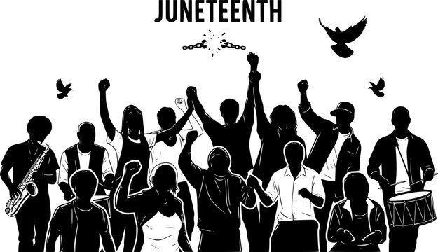 Juneteenth Celebration Silhouette - Diverse Community Commemorating June 19th Freedom Day