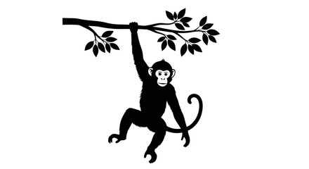 Monkey Silhouette Hanging From Branch Black And White © Creator Rima Akter