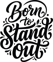 Obraz premium Black and white vector graphic featuring a typography design with decorative swirls, dots, and leaves. The text reads 