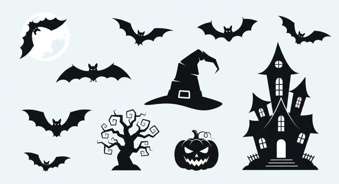 Black silhouette of haunted house decorations.